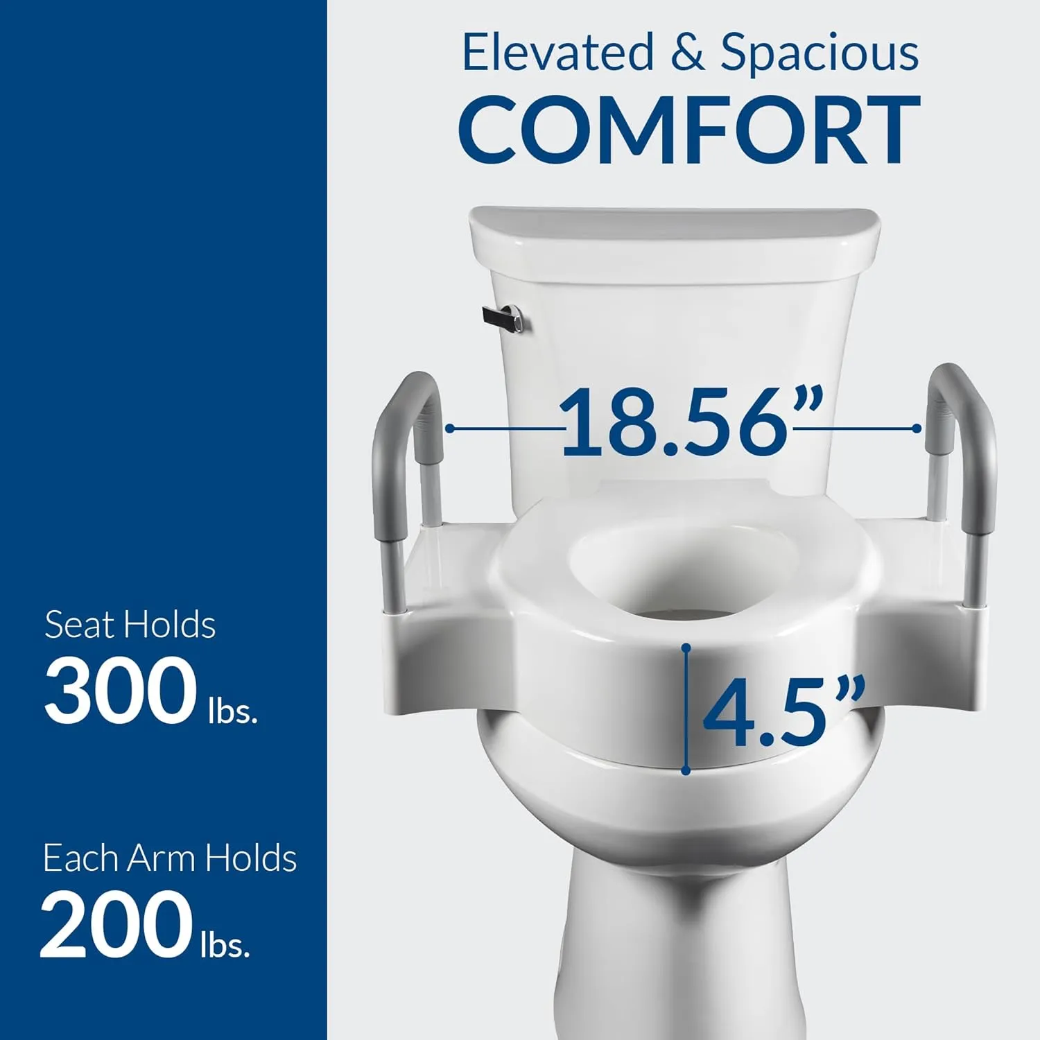 Bemis Rise 4.5" Raised Toilet Seat with Handles, Toilet Seat Riser for Seniors with Secure Hinges, Fits Round and Elongated