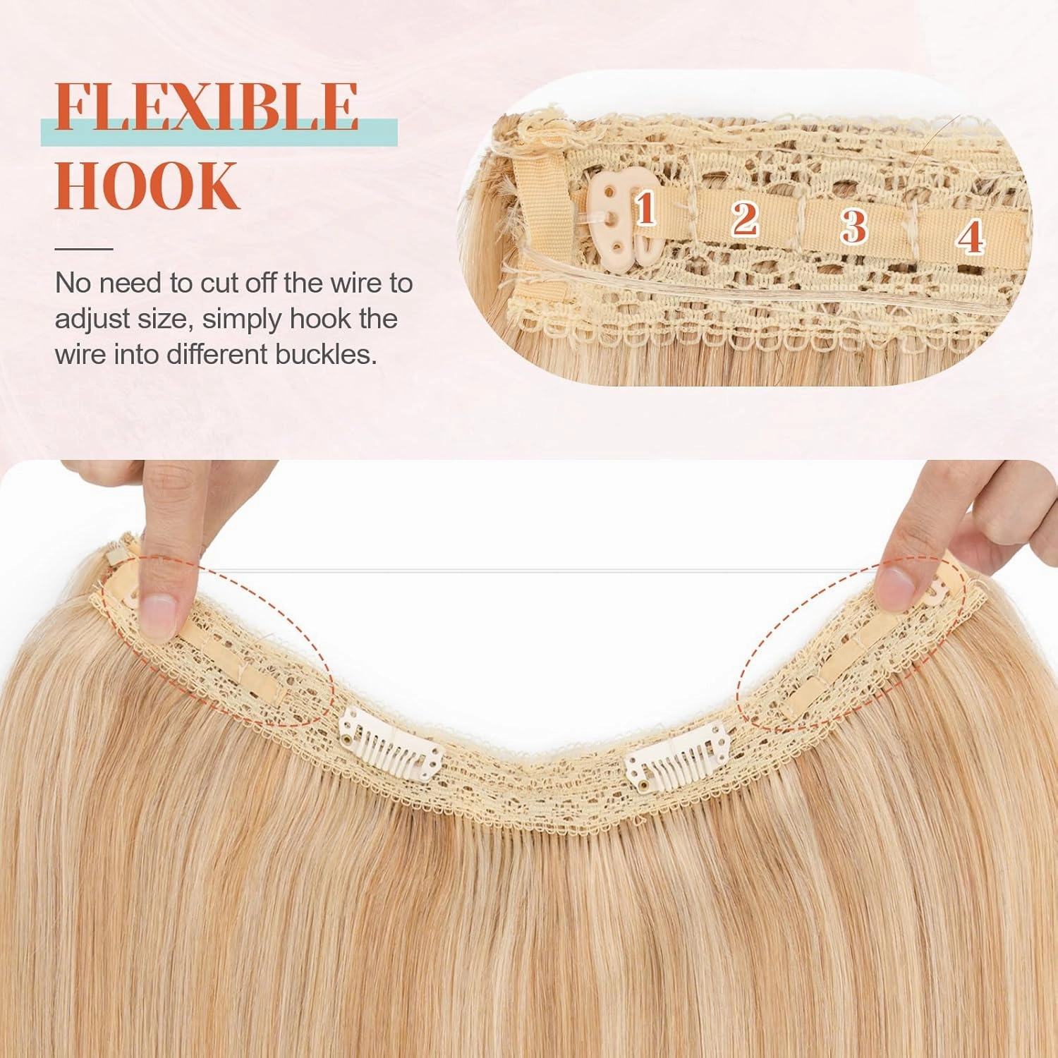 Benehair Halo Blonde Hair Extensions Real Human Hair Halo Extensions for Women 100% Human Hair Invisible Wire Hair Extensions Ash Blonde Highlights Bleach Blonde #18P613 16"