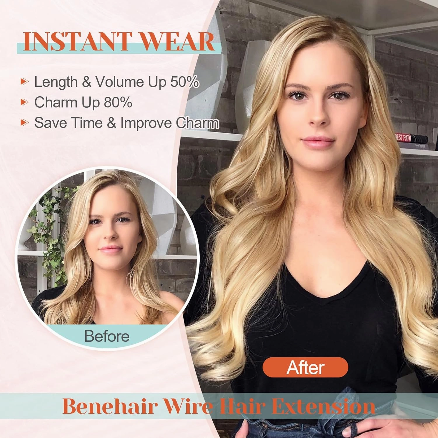 Benehair Halo Blonde Hair Extensions Real Human Hair Halo Extensions for Women 100% Human Hair Invisible Wire Hair Extensions Ash Blonde Highlights Bleach Blonde #18P613 16"