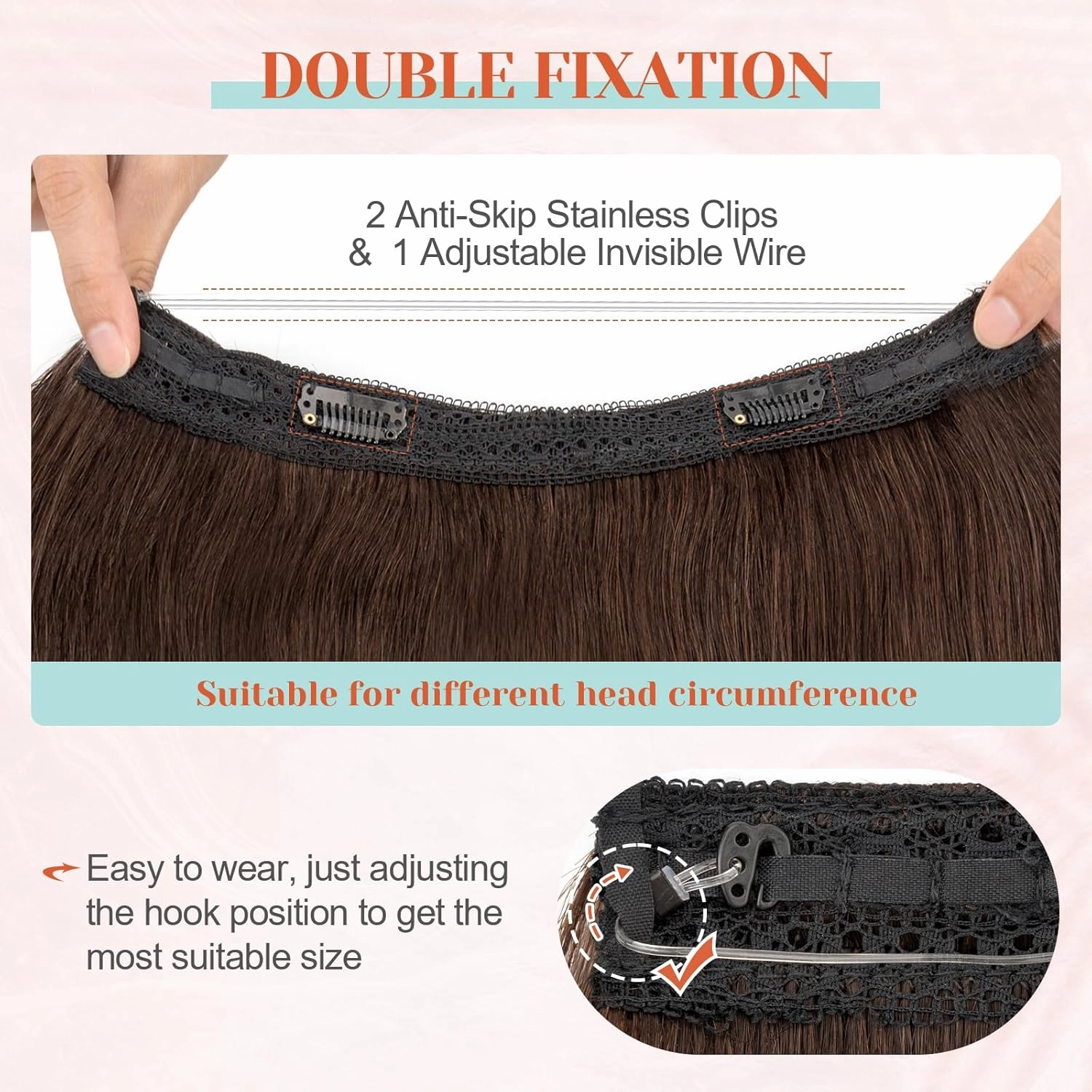 Benehair Halo Hair Extensions - 18 Inch Real Remy Human Hair for Adding Volume - Invisible Wire #02 Dark Brown