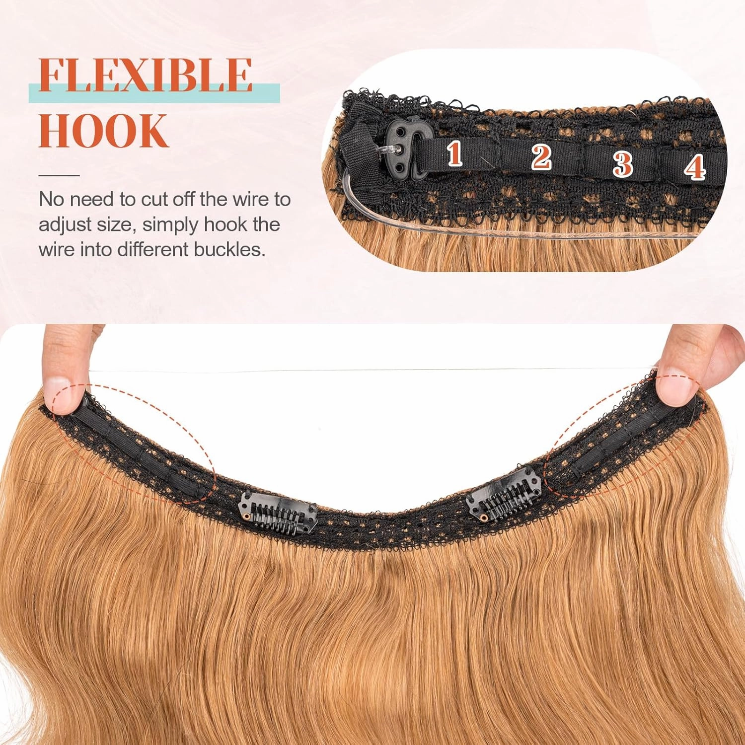Benehair Halo Hair Extensions Real Human Hair, Blonde Halo Hair Extension 100% Human Hair, Wavy Halo Extensions, Curly Hair Halo Extensions, Wire Hair Extension, Dark Blonde 65g/16inch