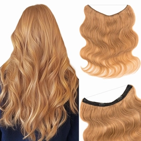 Benehair Halo Hair Extensions Real Human Hair, Blonde Halo Hair Extension 100% Human Hair, Wavy Halo Extensions, Curly Hair Halo Extensions, Wire Hair Extension, Dark Blonde 65g/16inch