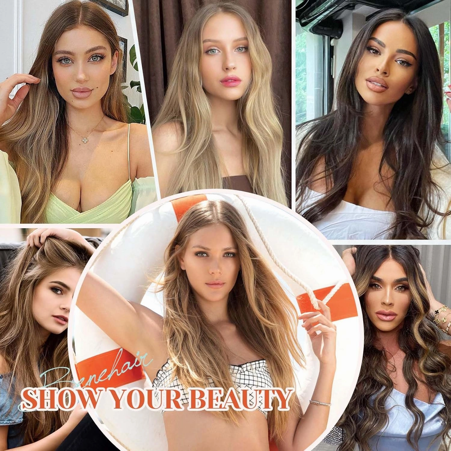 Benehair Ombre Halos Hair Extensions Human Hair Wavy for Women Full Head Hairpieces No Tape No Glue Seamless Fish Line Headband 16inch 115Gram for Adding Volume Ash Blonde&Bleach Blonde #18P613
