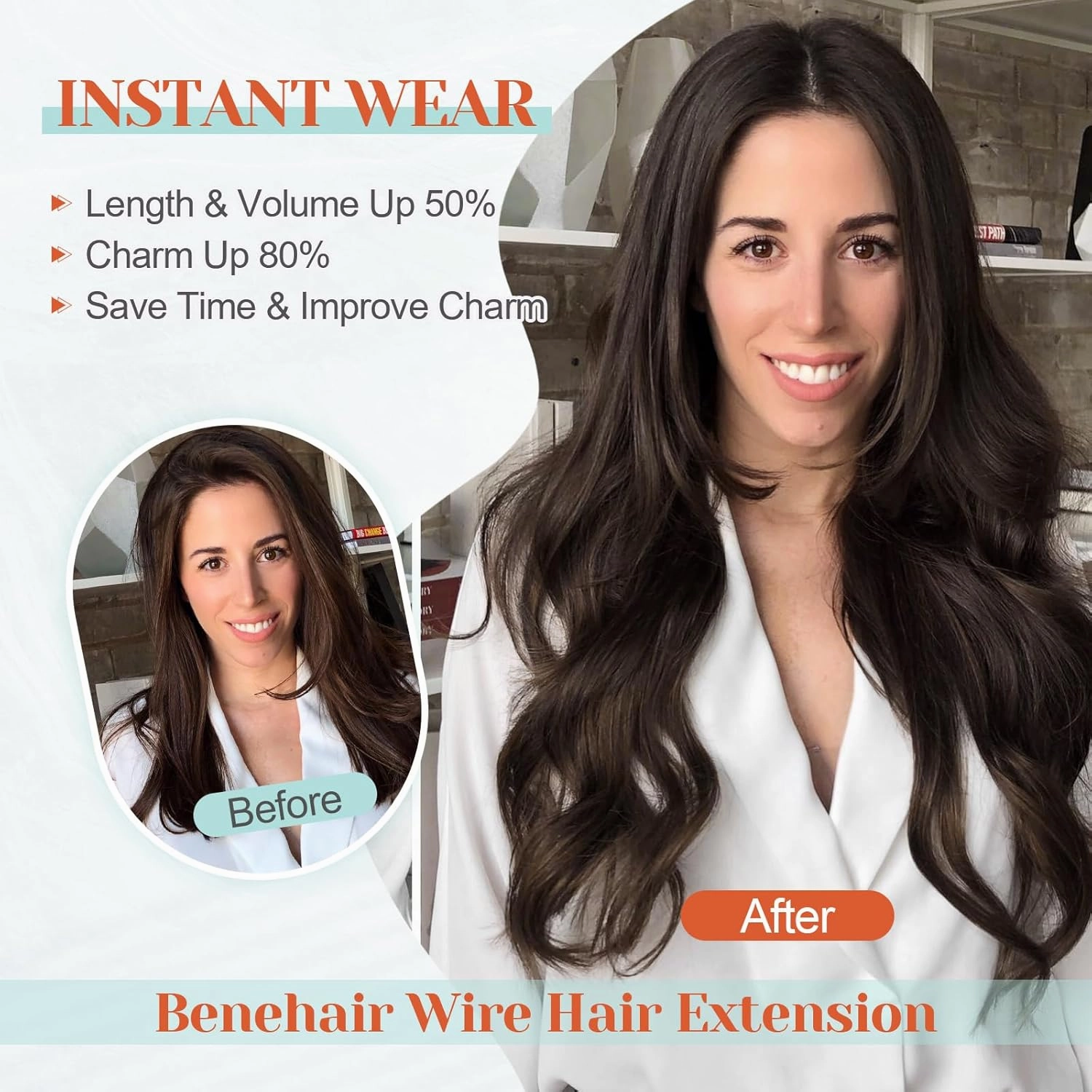 Benehair Ombre Halos Hair Extensions Human Hair Wavy for Women Full Head Hairpieces No Tape No Glue Seamless Fish Line Headband 16inch 115Gram for Adding Volume Ash Blonde&Bleach Blonde #18P613