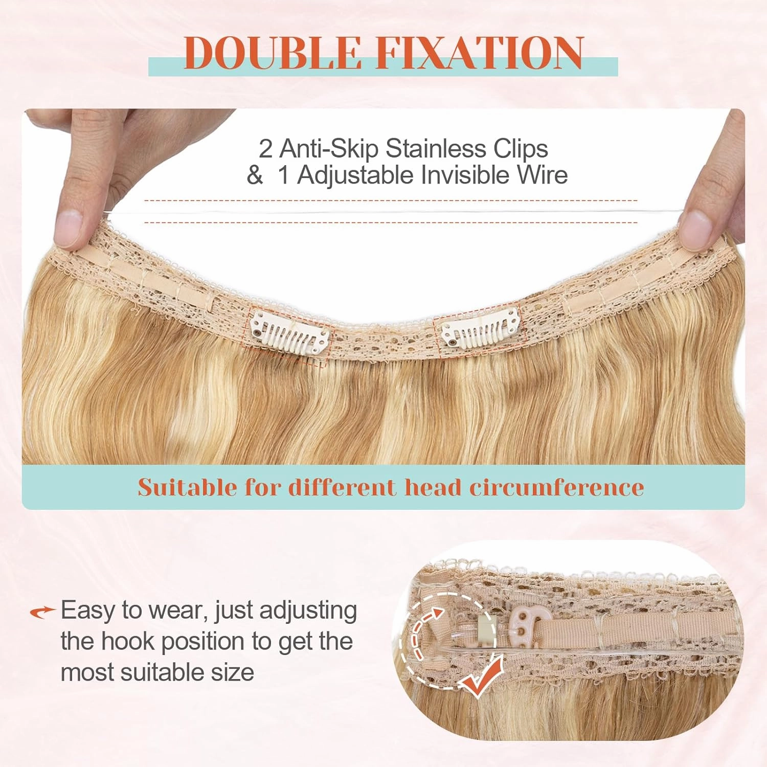 Benehair Ombre Halos Hair Extensions Human Hair Wavy for Women Full Head Hairpieces No Tape No Glue Seamless Fish Line Headband 16inch 115Gram for Adding Volume Ash Blonde&Bleach Blonde #18P613