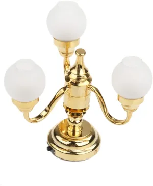 BESPORTBLE Scale Miniature Brass Chandelier Arm LED Ceiling Light with Semi Transparent Shade Easy Off Switch for Dollhouse DIY Lighting Decor