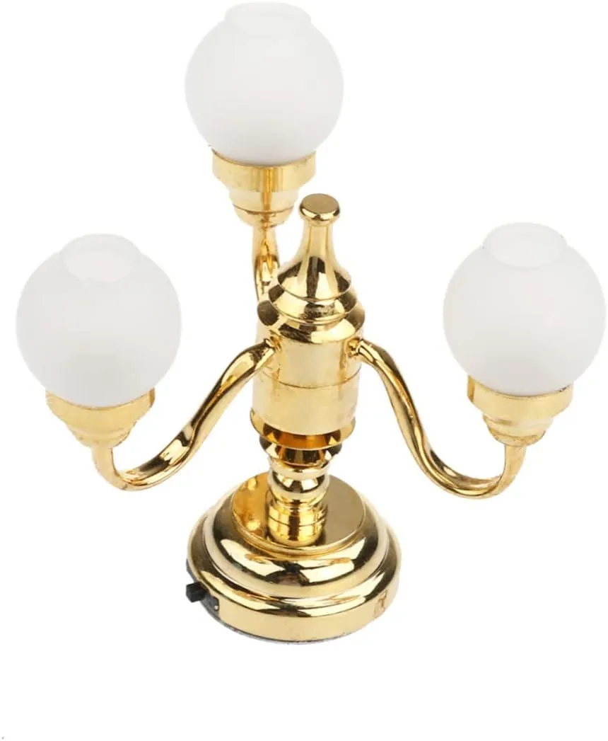 BESPORTBLE Scale Miniature Brass Chandelier Arm LED Ceiling Light with Semi Transparent Shade Easy Off Switch for Dollhouse DIY Lighting Decor