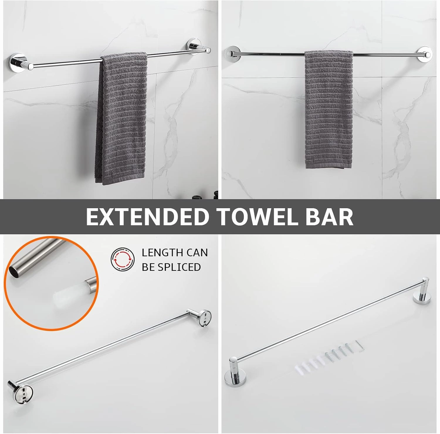 BGL Bathroom Accessory Set Chrome 4 Pieces Bathroom Towel Rack 24 Inches Adjustable Bathroom Hardware Set