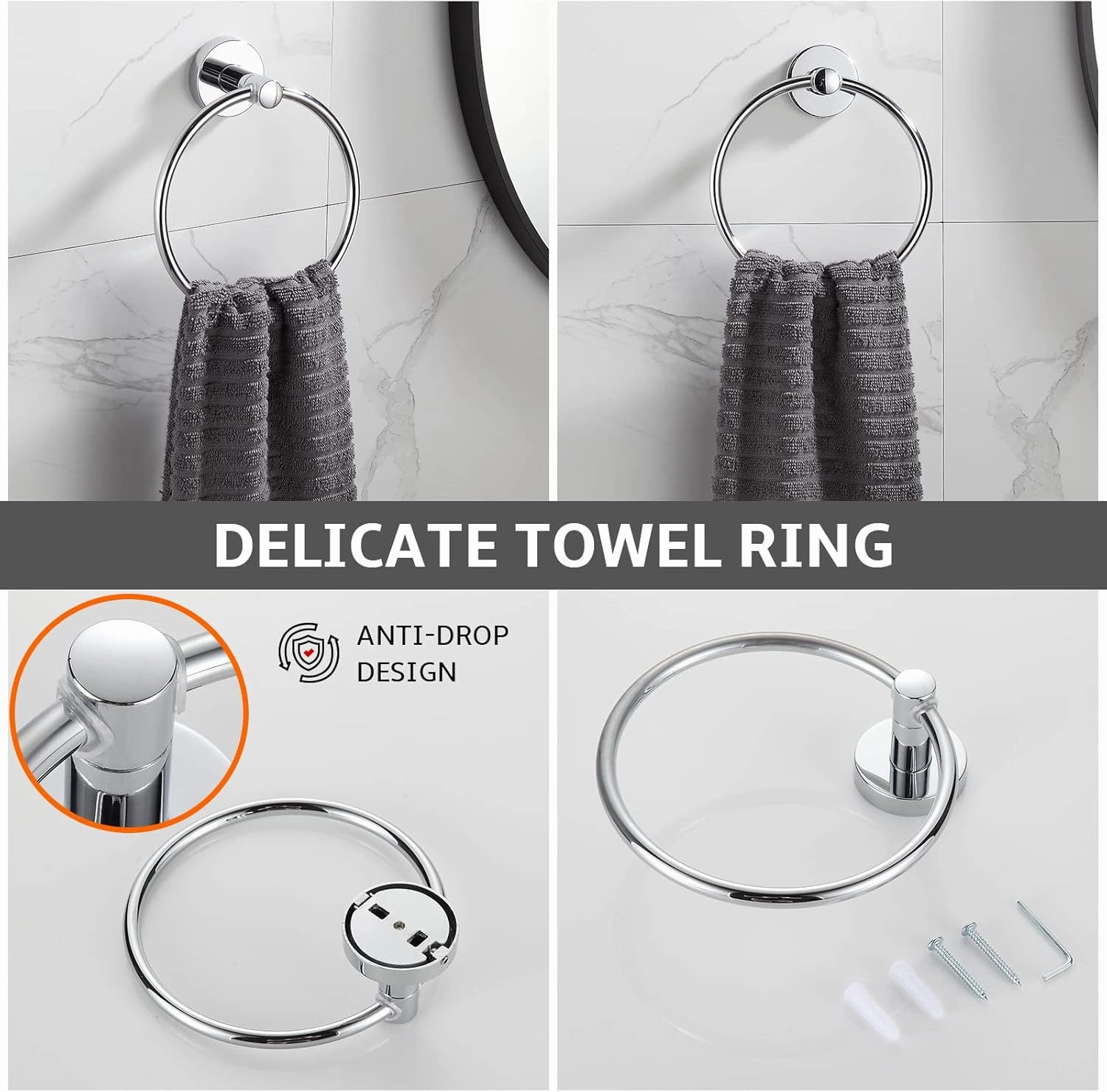 BGL Bathroom Accessory Set Chrome 4 Pieces Bathroom Towel Rack 24 Inches Adjustable Bathroom Hardware Set