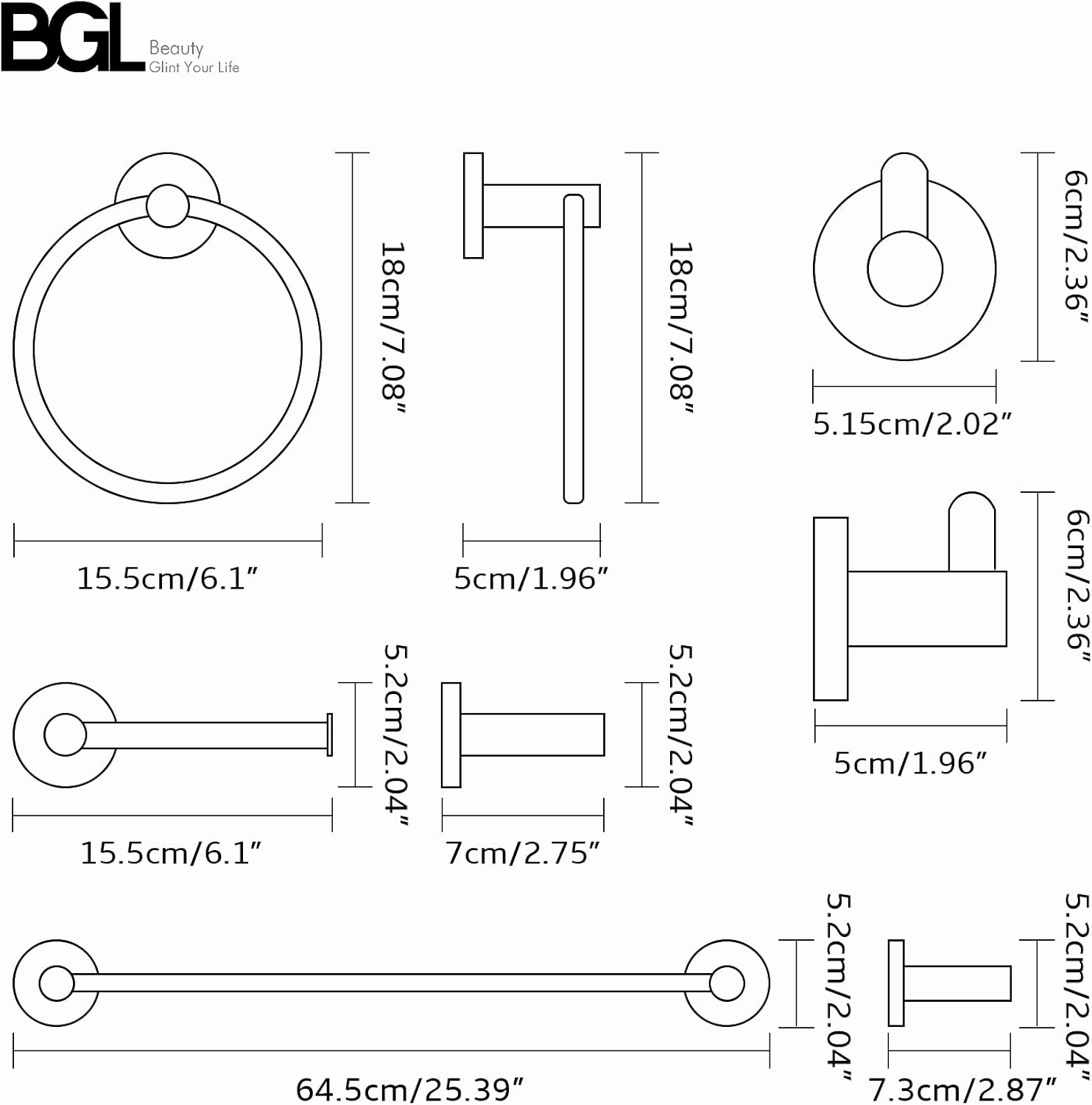 BGL Bathroom Accessory Set Chrome 4 Pieces Bathroom Towel Rack 24 Inches Adjustable Bathroom Hardware Set