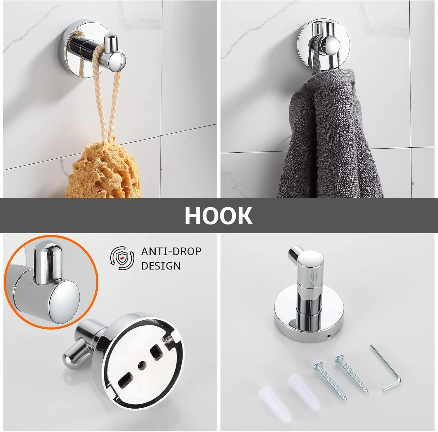 BGL Bathroom Accessory Set Chrome 4 Pieces Bathroom Towel Rack 24 Inches Adjustable Bathroom Hardware Set