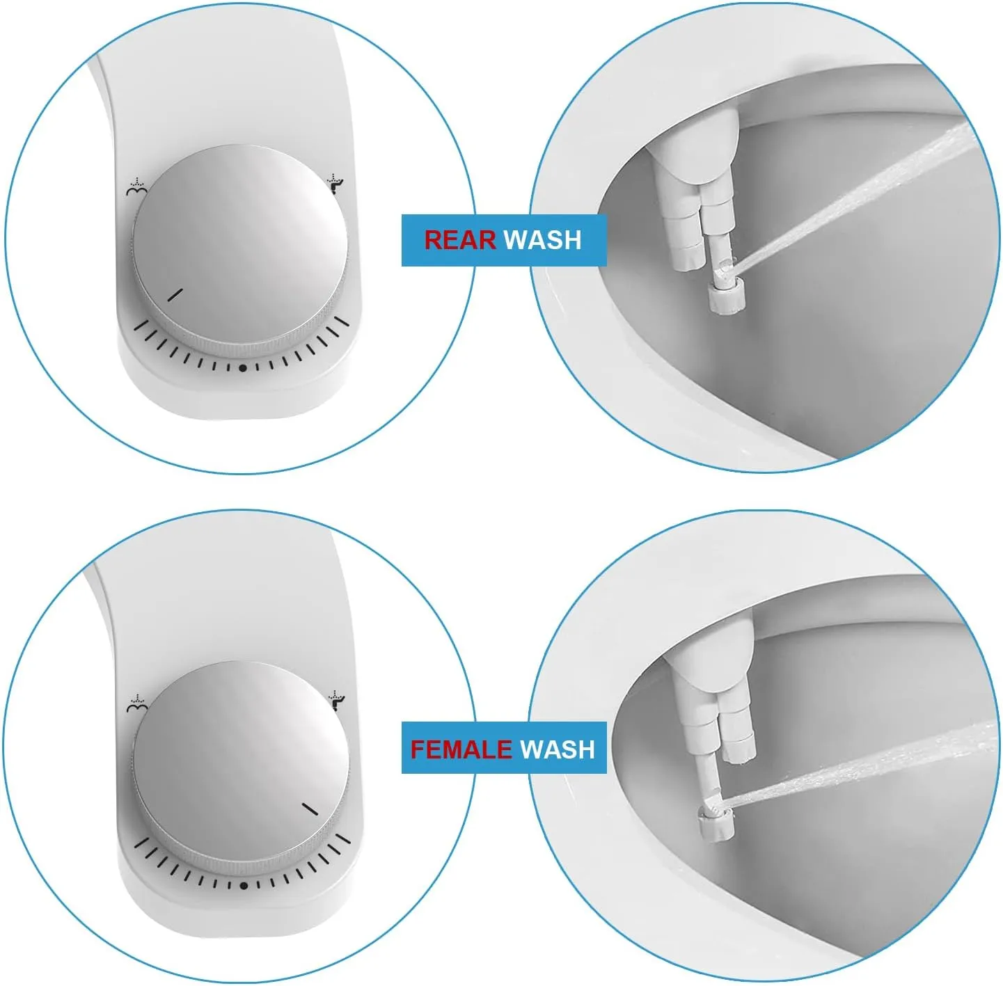 Bidet Attachment for Toilet - WITHLENT Left Hand Bidet Ultra-Slimt Non-Electric Dual Nozzle (Frontal & Rear Wash) Adjustable Water Pressure, Water Bidet Toilet Seat Attachment,Easy to Install (Silver)