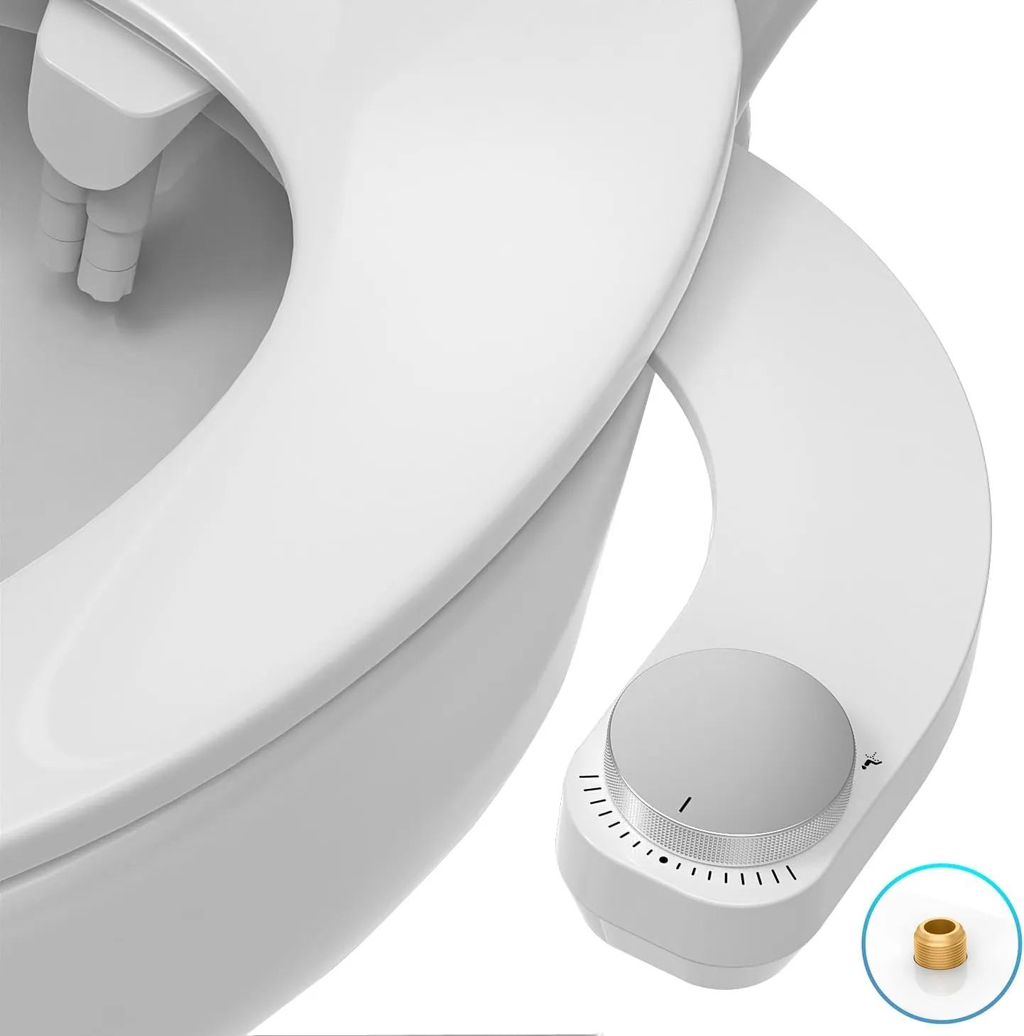 Bidet Attachment for Toilet - WITHLENT Left Hand Bidet Ultra-Slimt Non-Electric Dual Nozzle (Frontal & Rear Wash) Adjustable Water Pressure, Water Bidet Toilet Seat Attachment,Easy to Install (Silver)