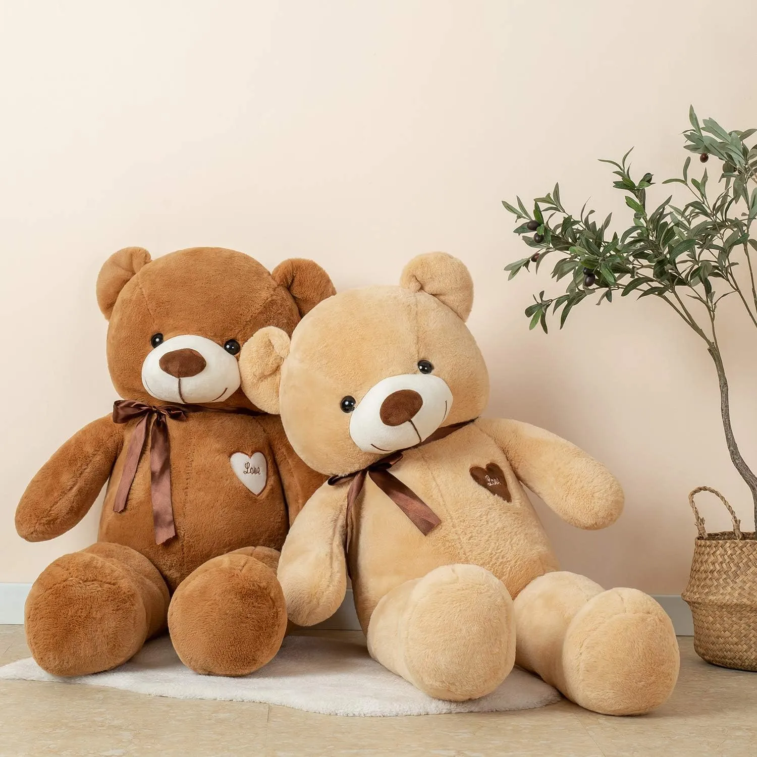 Big Teddy Bear Stuffed Animal 31.5 Inch Giant Large Plush Soft Toy with Love Heart for Kids Girlfriend Brown