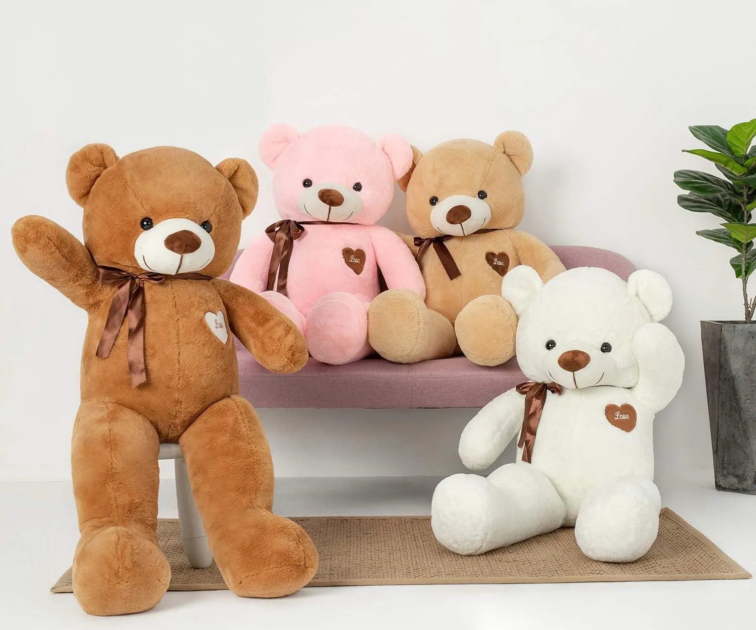 Big Teddy Bear Stuffed Animal 31.5 Inch Giant Large Plush Soft Toy with Love Heart for Kids Girlfriend Brown