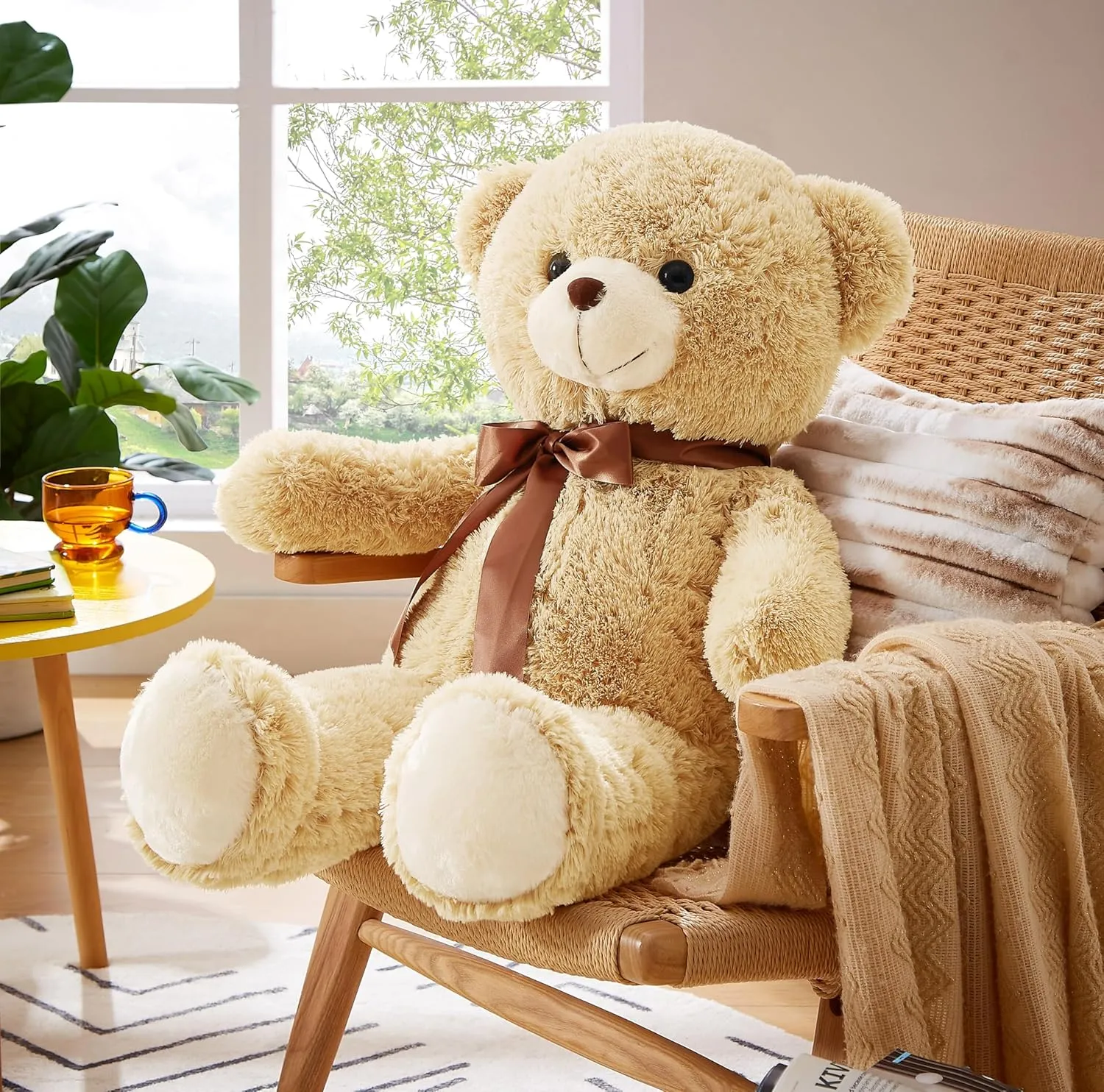 Big Teddy Bear Stuffed Animal 35in Giant Stuffed Bear Gift for Girlfriend Children on Birthday, Light Brown