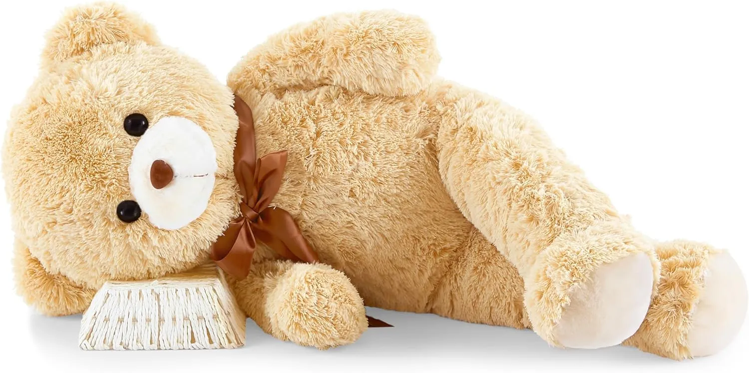 Big Teddy Bear Stuffed Animal 35in Giant Stuffed Bear Gift for Girlfriend Children on Birthday, Light Brown