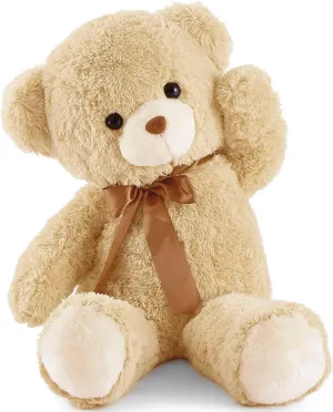 Big Teddy Bear Stuffed Animal 35in Giant Stuffed Bear Gift for Girlfriend Children on Birthday, Light Brown