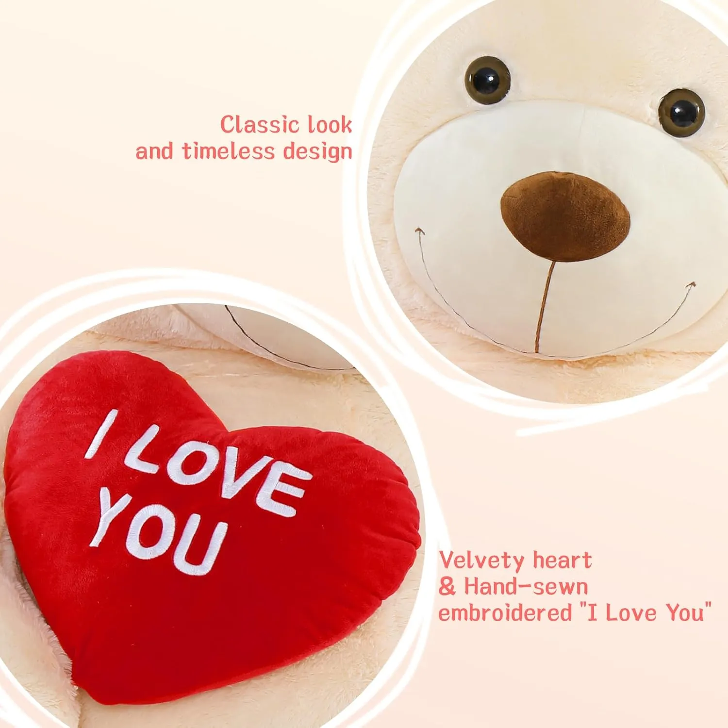 Big Teddy Bears, Giant White Teddy Bear Stuffed Animals with Embroidered I Love You for Girlfriend, Red Heart Fluffy Teddy Bear Birthday Gifts 36 inches