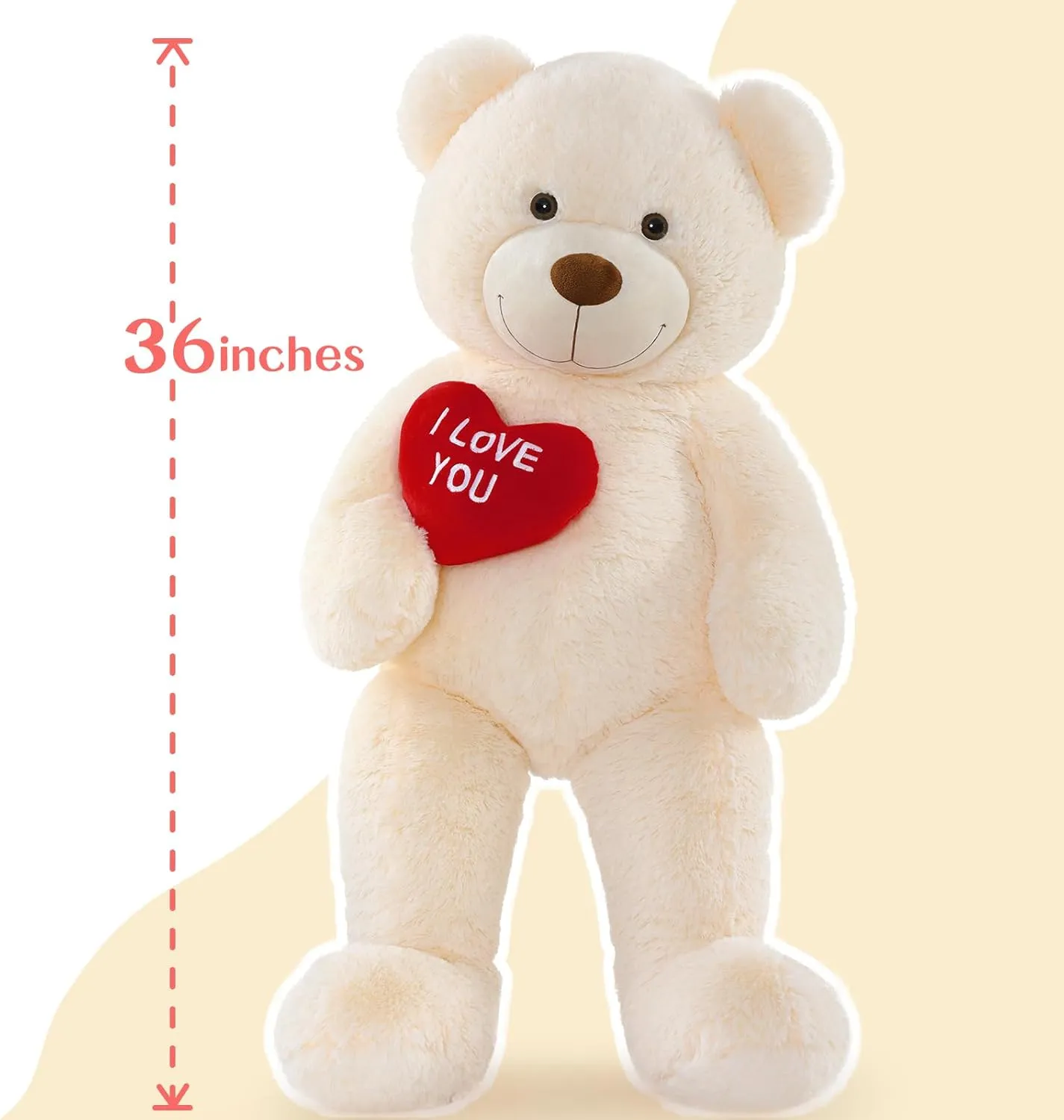 Big Teddy Bears, Giant White Teddy Bear Stuffed Animals with Embroidered I Love You for Girlfriend, Red Heart Fluffy Teddy Bear Birthday Gifts 36 inches