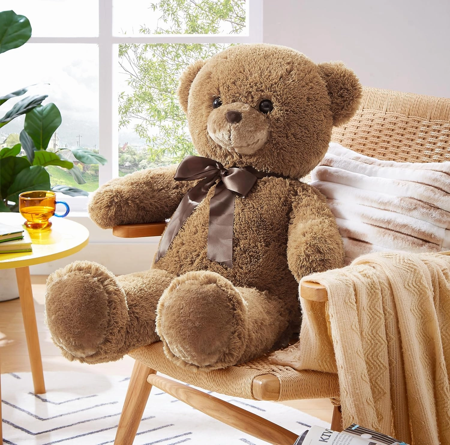 Big Teddy Bear Stuffed Animal 35 inches Giant Stuffed Bear Gift for Girlfriend Children on Birthday, Brown