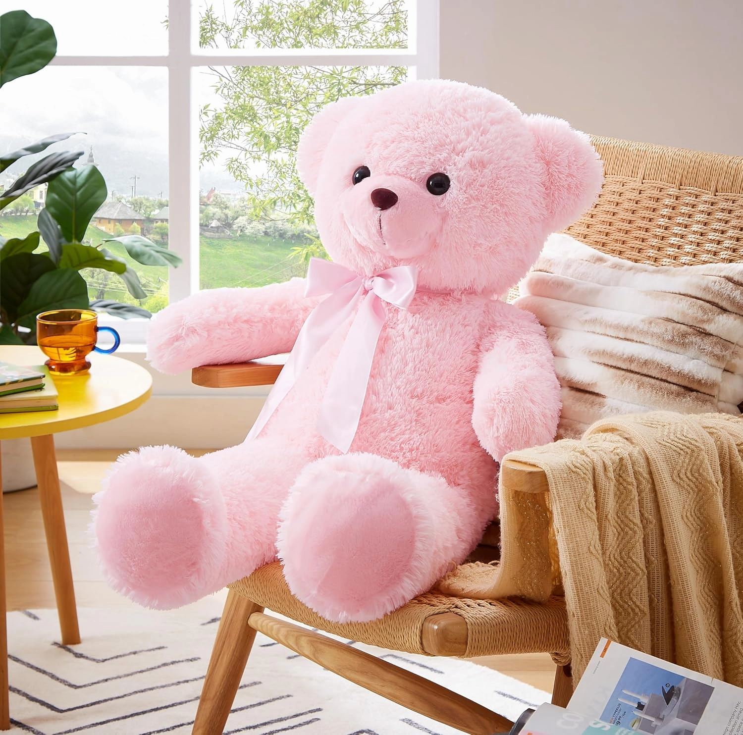 Big Teddy Bear Stuffed Animal 35 inches Giant Stuffed Bear Gift for Girlfriend Children on Birthday, Pink