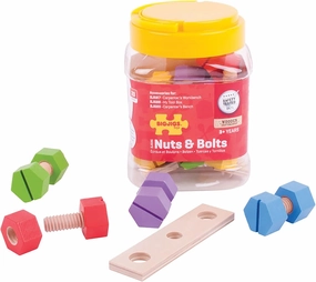 Bigjigs Toys Jar of Wooden Nuts and Bolts - Construction Set