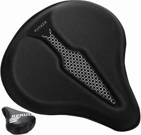 Bike Seat Cover Wide Comfortable - Bicycle Seat Cushion Soft Memory Foam Padded Large Exercise Saddle Cover Replacement for Men Women Seniors Indoor Outdoor Cycling, 11 X 10 Inches