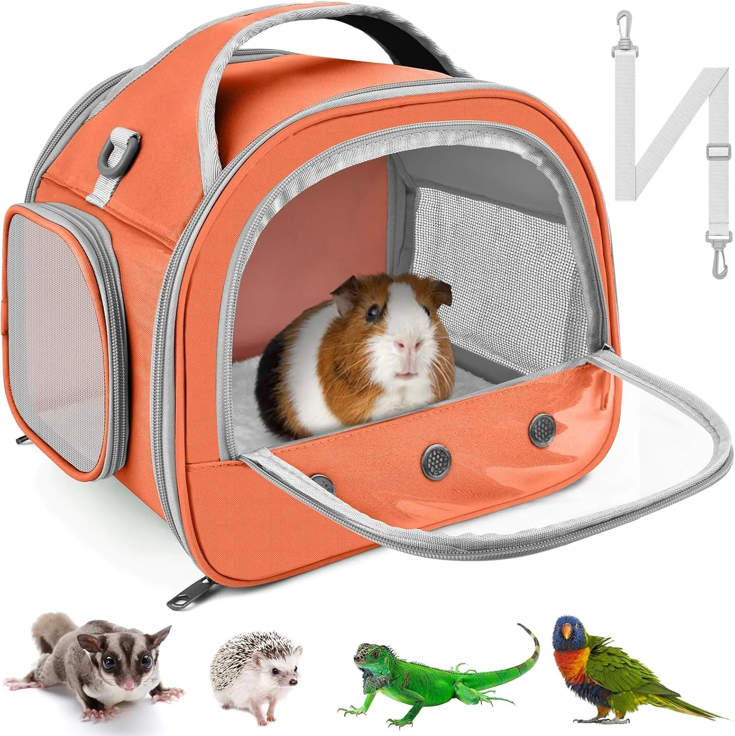 Bissap Bearded Dragon Travel Carrier, Portable Guinea Pig Carrier Bag Tortoise Carrier Pouch for Bunny Hamster Chinchilla Hedgehog Lizard Bird Outgoing Reptile Travel Carrying Case - Orange