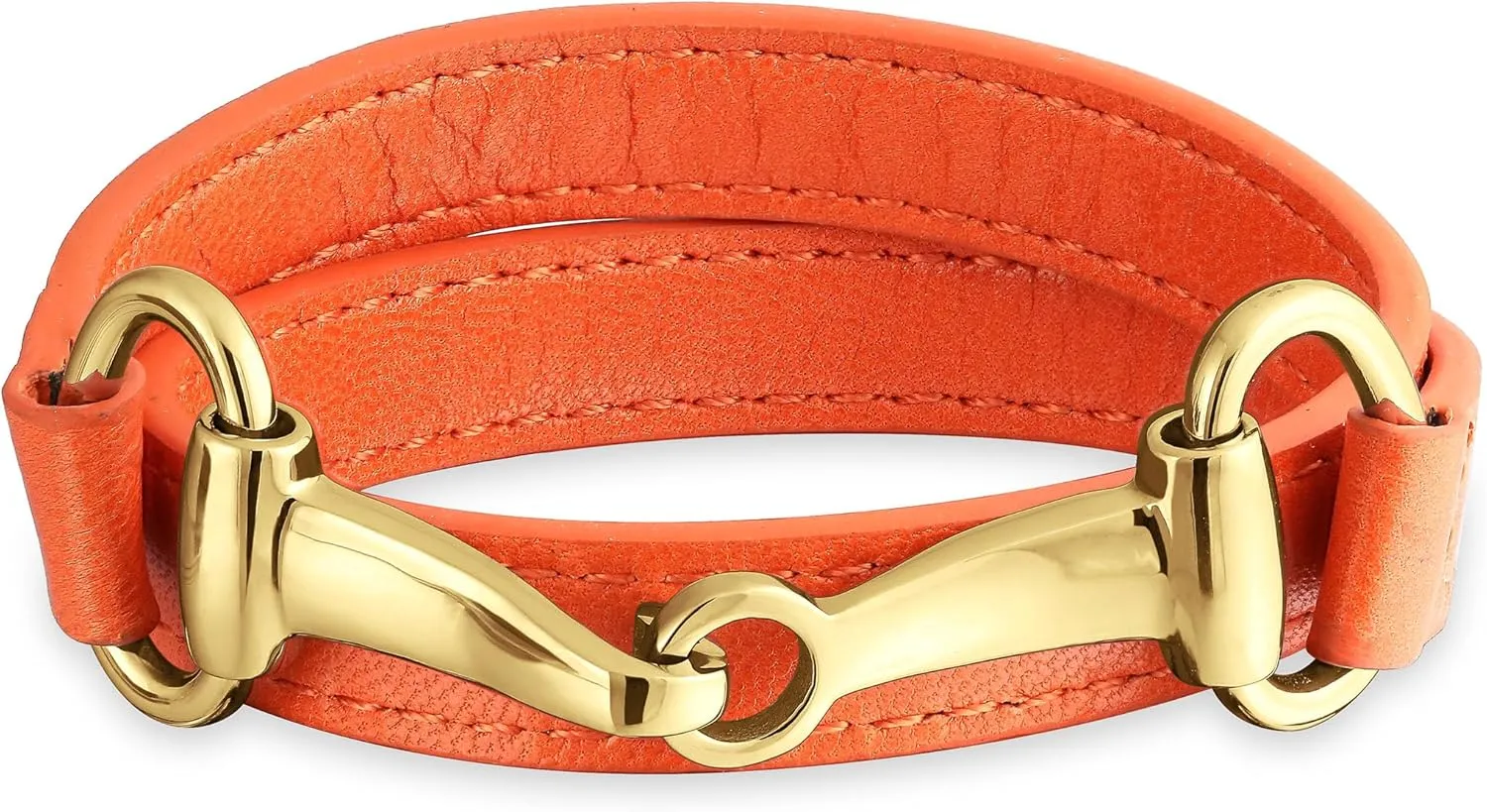 Bling Jewelry Fashion Red White Orange Black Brown Genuine Leather Equestrian Snaffle Horse Bit Layer Stacking Style Double Wrap Bracelet For Women Teen Silver Gold Tone Stainless Steel