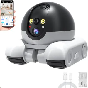 Blinky Bot Camera, Blinky Robot, Movable Security Robot with 2 Way Talk, The Blinky Bot,360 View Blinkybot Robot, 360 Camera on Wheels with Dual Lens, with App Control (WiFi)