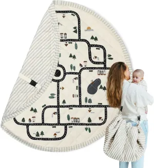 Blooom 2-in-1 Quilted Baby Play Mat & Storage Bag | Portable, Soft, and Convenient | Perfect for Travel & On-The-Go | Portable Play Mat for Baby & Toddler | Oekotex Cotton (City, 47 Inches)