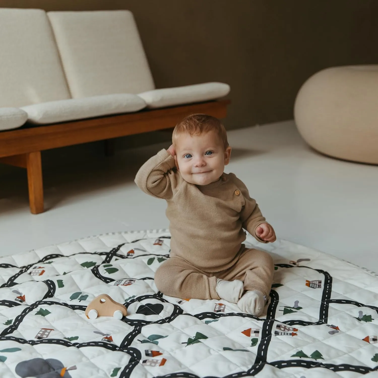 Blooom 2-in-1 Quilted Baby Play Mat & Storage Bag | Portable, Soft, and Convenient | Perfect for Travel & On-The-Go | Portable Play Mat for Baby & Toddler | Oekotex Cotton (City, 47 Inches)