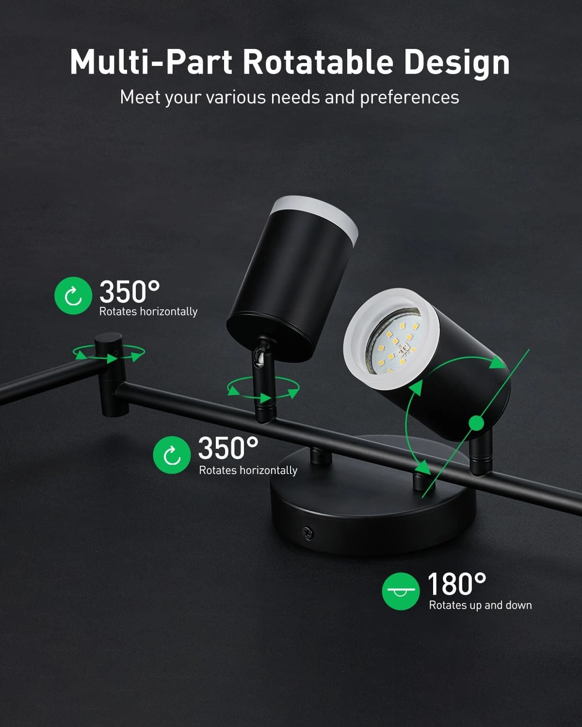 Bojim 6 Light Black Track Lighting Kit, Modern LED Track Lighting Fixtures Ceiling, Flexibly Rotatable LED Light Head with Acrylic Ring, Kitchen Ceiling Track Light (GU10, Bulbs Not Included)