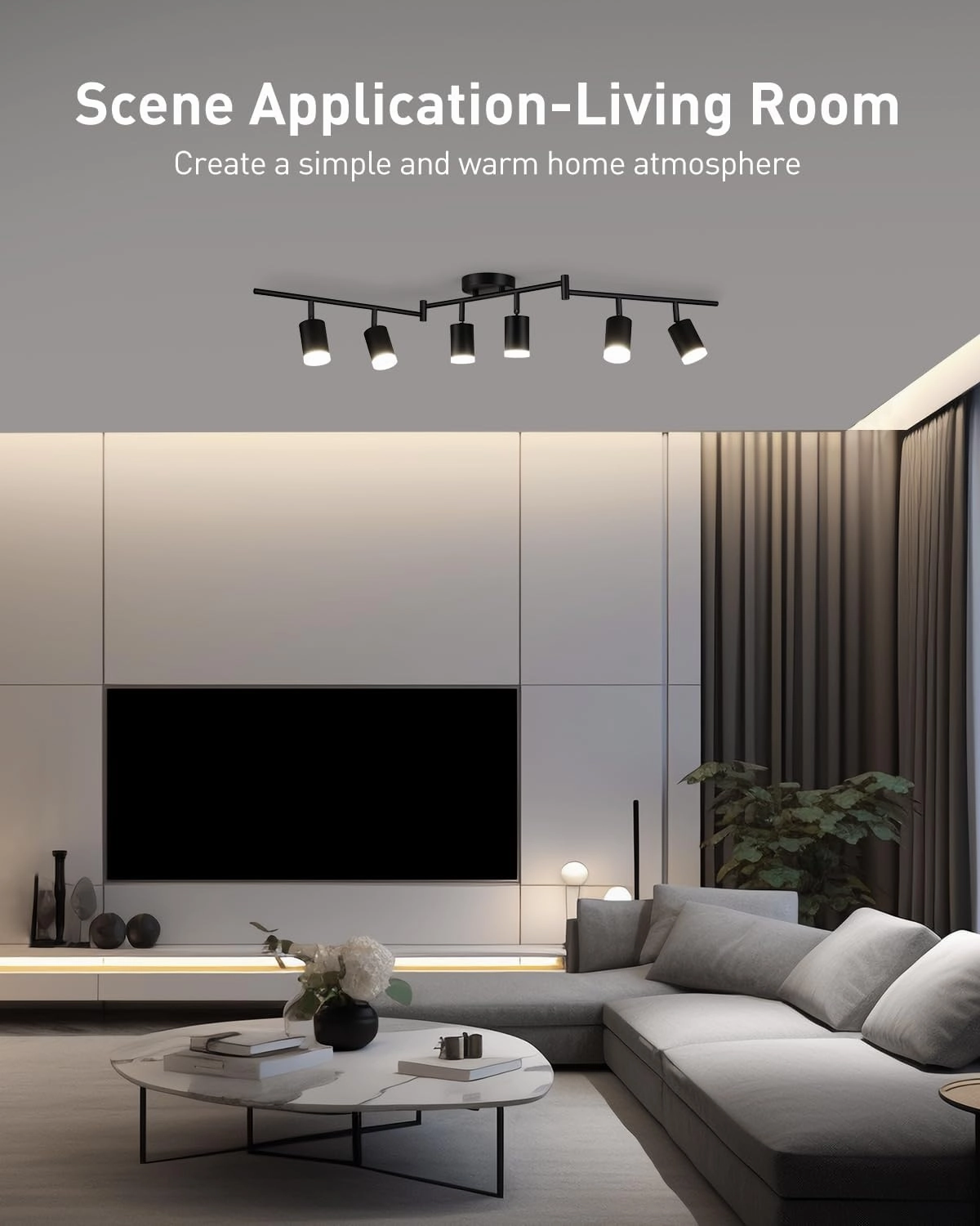 Bojim 6 Light Black Track Lighting Kit, Modern LED Track Lighting Fixtures Ceiling, Flexibly Rotatable LED Light Head with Acrylic Ring, Kitchen Ceiling Track Light (GU10, Bulbs Not Included)