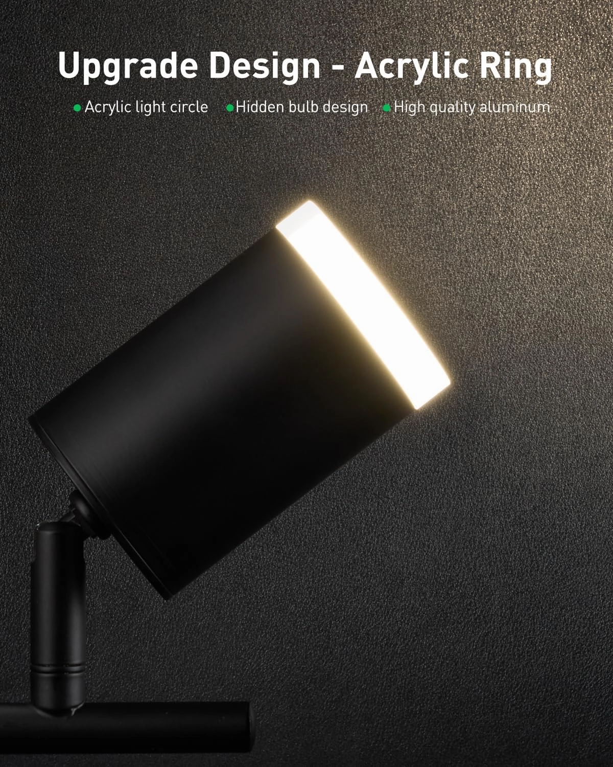 Bojim 6 Light Black Track Lighting Kit, Modern LED Track Lighting Fixtures Ceiling, Flexibly Rotatable LED Light Head with Acrylic Ring, Kitchen Ceiling Track Light (GU10, Bulbs Not Included)