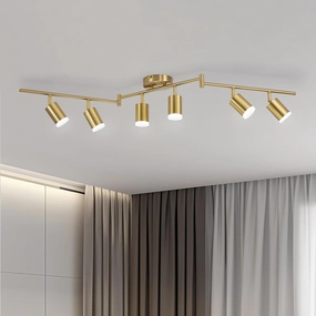 Bojim 6 Light Gold Track Lighting Kit, Modern LED Track Lighting Fixtures Ceiling, Flexibly Rotatable LED Light Head with Acrylic Ring, Kitchen Ceiling Spot Light(GU10 Socket, Bulbs Not Included)
