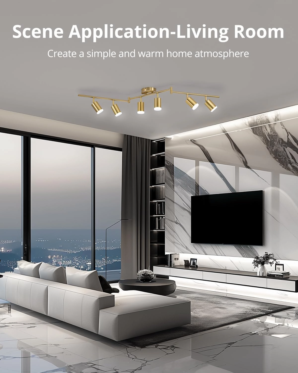 Bojim 6 Light Gold Track Lighting Kit, Modern LED Track Lighting Fixtures Ceiling, Flexibly Rotatable LED Light Head with Acrylic Ring, Kitchen Ceiling Spot Light(GU10 Socket, Bulbs Not Included)