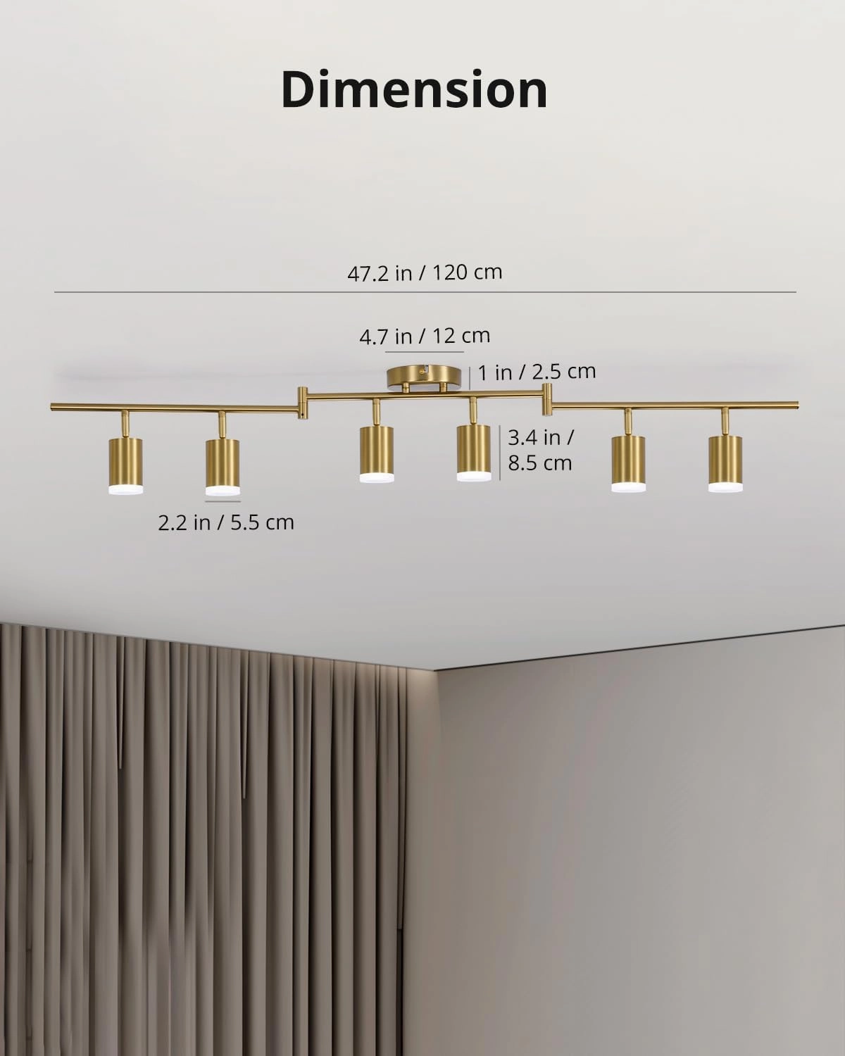 Bojim 6 Light Gold Track Lighting Kit, Modern LED Track Lighting Fixtures Ceiling, Flexibly Rotatable LED Light Head with Acrylic Ring, Kitchen Ceiling Spot Light(GU10 Socket, Bulbs Not Included)