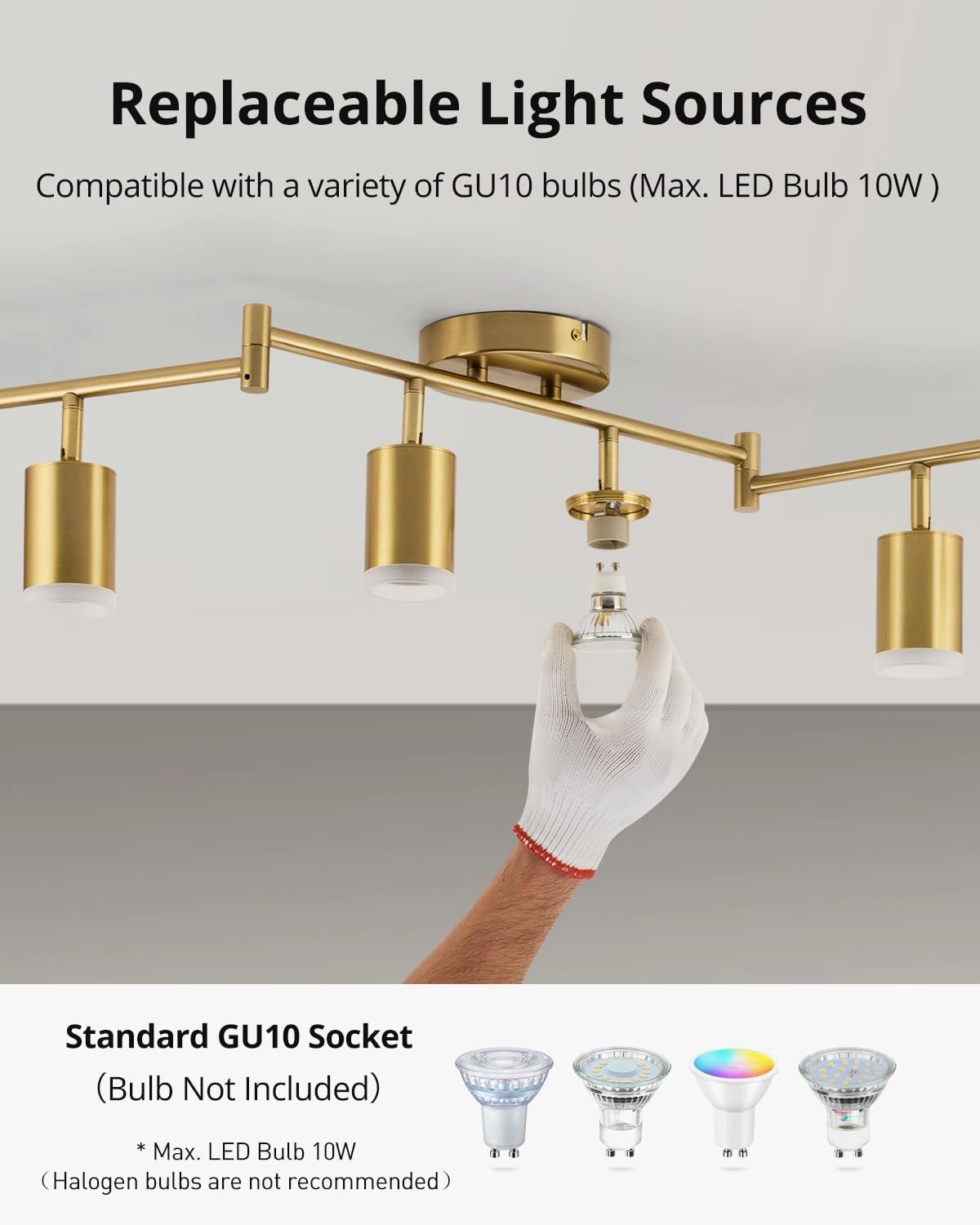 Bojim 6 Light Gold Track Lighting Kit, Modern LED Track Lighting Fixtures Ceiling, Flexibly Rotatable LED Light Head with Acrylic Ring, Kitchen Ceiling Spot Light(GU10 Socket, Bulbs Not Included)
