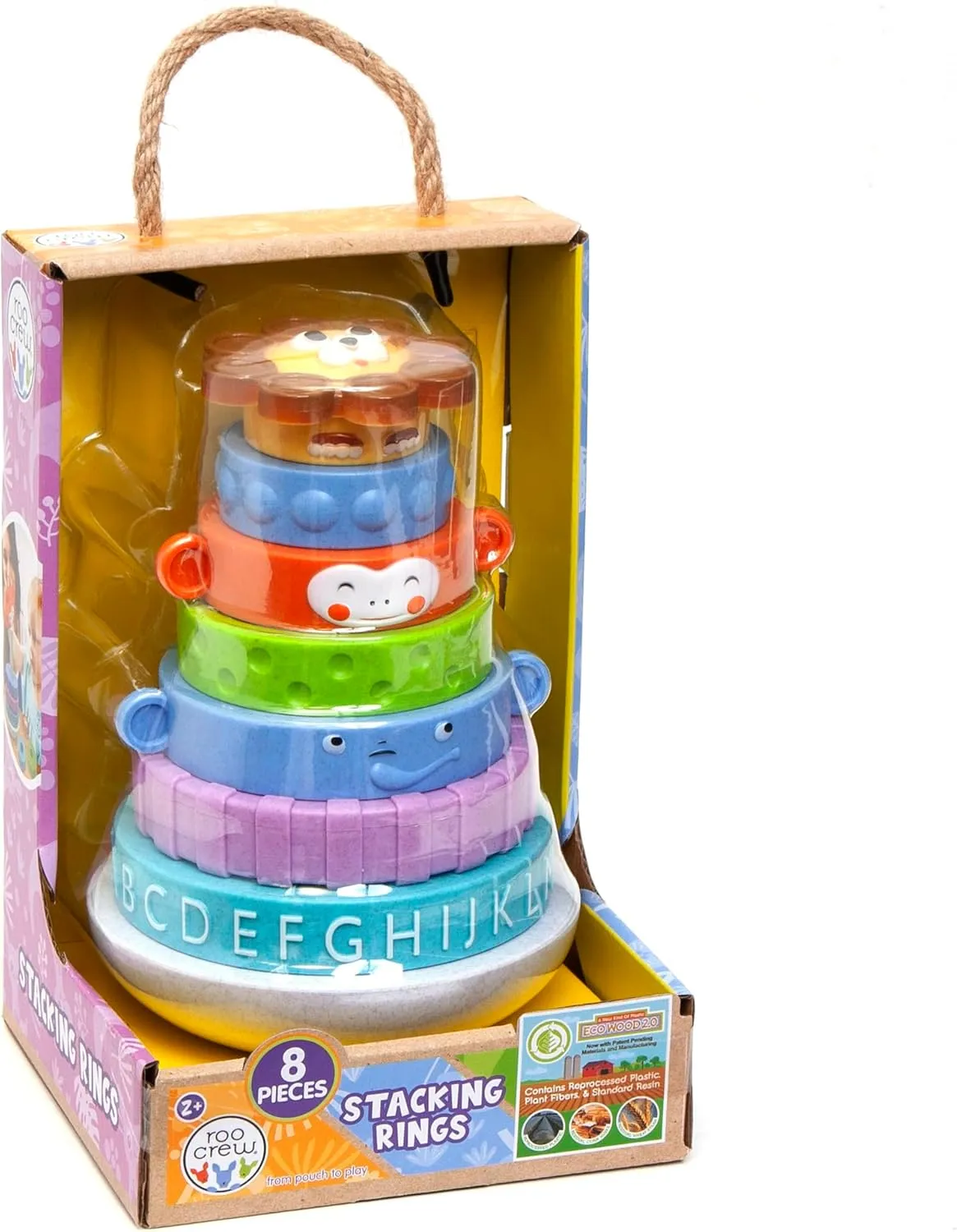Boley Roo Crew: Stacking Rings - 8 Pieces, Baby & Toddler Sensory Toy, Animal, Colors & ABC Developmental Educational Activity Toy, Preschool Ages 2 