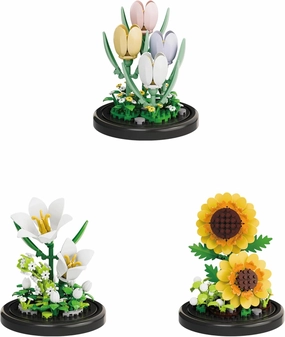 Botanical Flower Micro Blocks Set with Display Cover for Adults and Teens,600 PCS Mini Bricks Artificial Flowers for Birthday and Gift Idea for Significant Other, Lily,Sunflower and Tulip