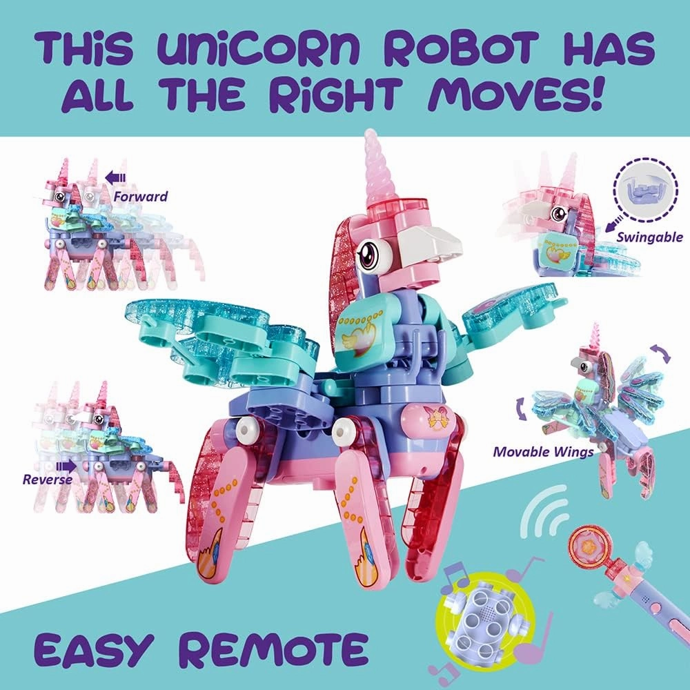BOTZEES GO! Unicorn Robot for Kids - Building & Electric Remote Control STEM Learning Toy for Ages 3 , Girls - RC Magic Stick, App Based