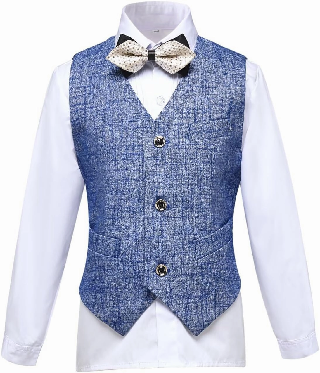 Boys Suit Plaid Stripes Suits for Boys 4 Piece Formal Wedding Outfit Slim Fit Suit Vest Pants Shirt Set with Bow Tie