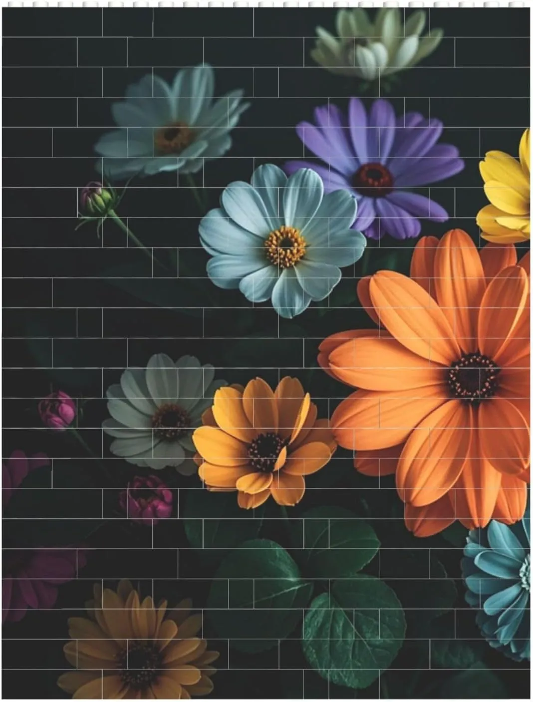 Bright Flowers Building Block Puzzle Personalized Building Bricks for Adults Block Puzzle Building DIY Brick Block Puzzles Valentine's Day Gifts for Home Decor Brick Puzzle