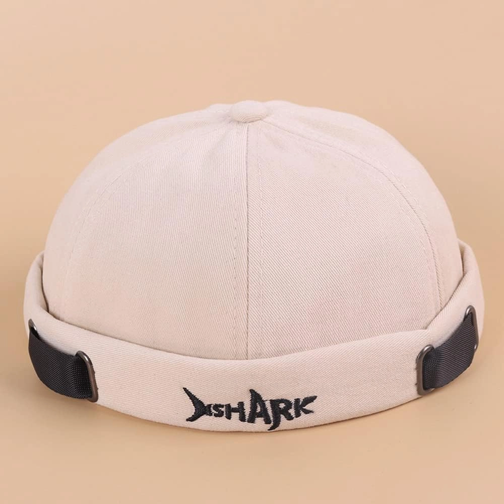 Brimless Docker Leon Hat Rolled Cuff Harbour Shark Embroidery Skull Docker Beanie Cap for Men & Women
