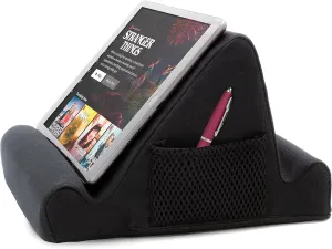 Brookstone - Memory Foam Lap Desk Tablet Holder, Holds Phones, iPads, E-Book Readers, 2 Viewing Angles, 2 Side Pockets for Accessories, Book Holder Cushion, Perfect for Home, Car Travel & Flights