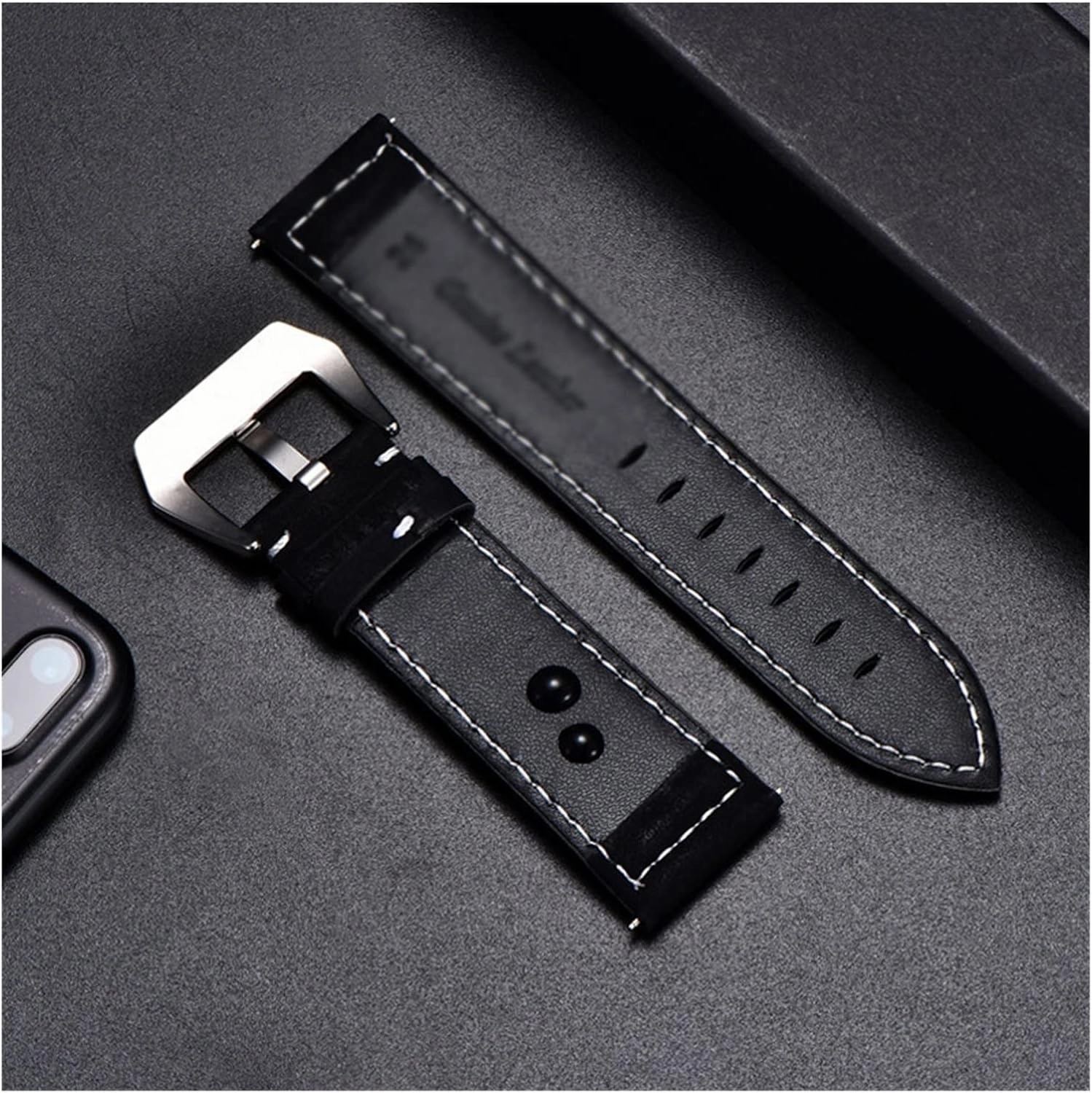 Brown Leather Strap Men Ladies Replacement Strap Watch Bracelet Solid Buckle Wrist Strap(E,22mm)