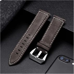 Brown Leather Strap Men Ladies Replacement Strap Watch Bracelet Solid Buckle Wrist Strap(E,22mm)