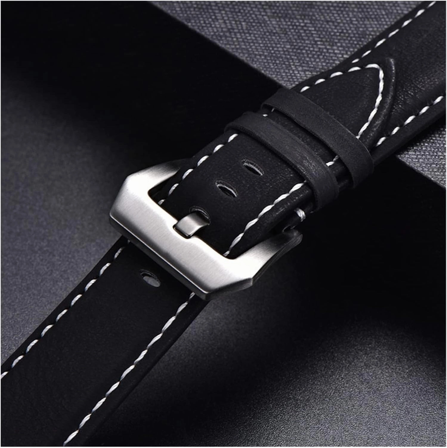 Brown Leather Strap Men Ladies Replacement Strap Watch Bracelet Solid Buckle Wrist Strap(E,22mm)